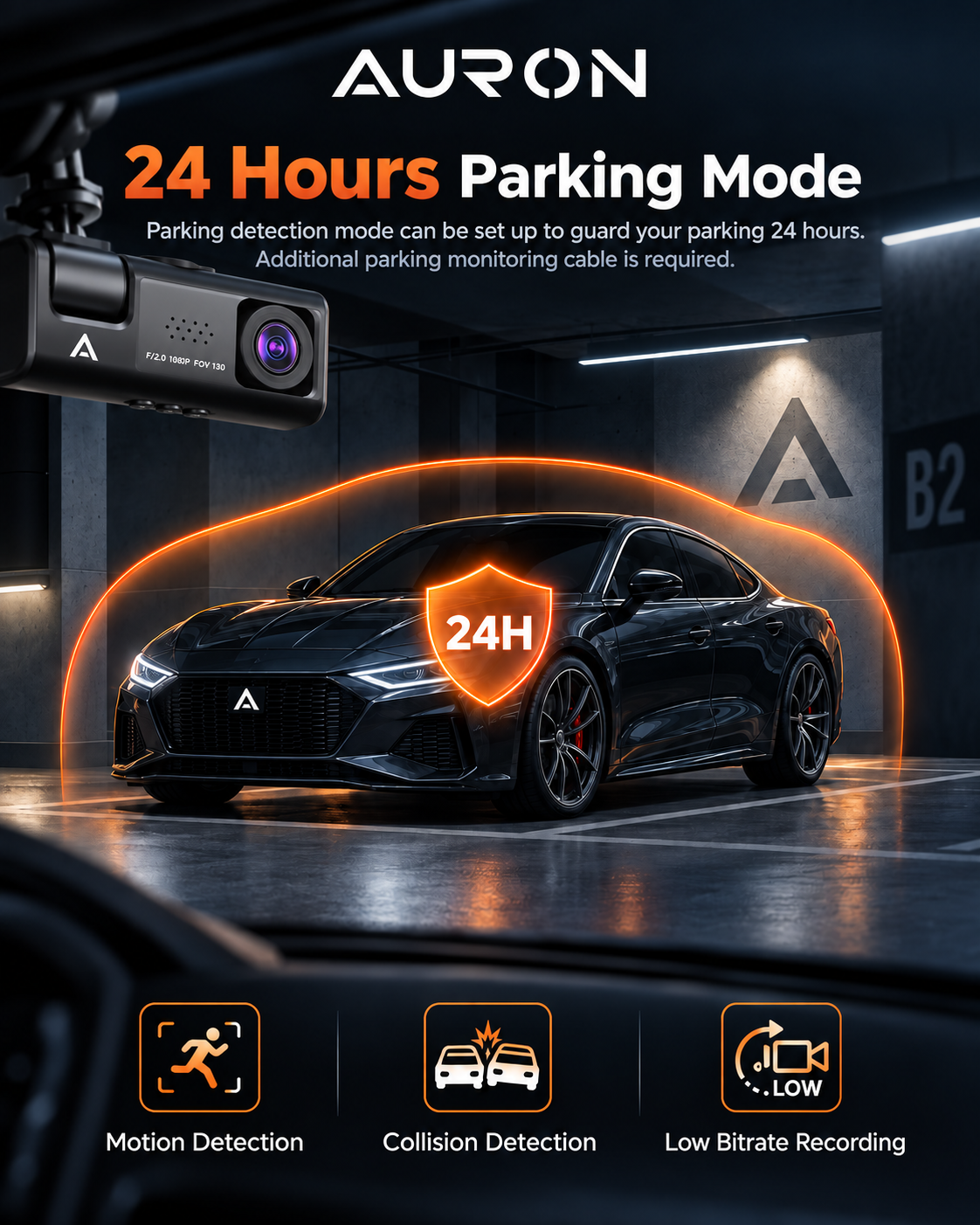 AURON RoadGuard 3™ — 3-Camera Dash Cam + 64GB Memory Card