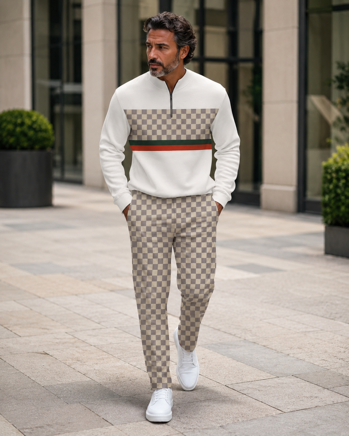 Milan Checkered Quarter-Zip Set