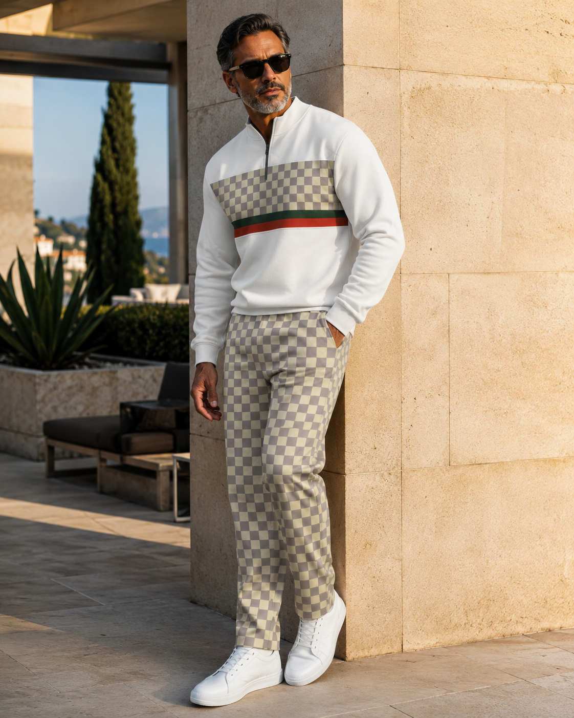 Milan Checkered Quarter-Zip Set